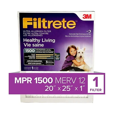 Filtrete™ Healthy Living Ultra Allergen Filter, MPR 1500, 20 in x 25 in x 1 in