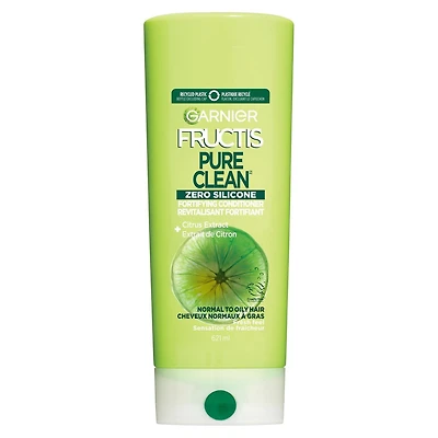 Garnier Fructis Pure Clean Zero Silicone revitalisant fortifiant pour cheveux normaux à gras, avec extrait de citron, 621 mL
