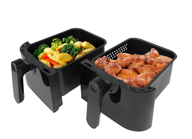 Kalorik 9.5L (10 Quart) Dual Basket Digital Air Fryer with Bonus Tongs & Silicone Pad FT 51924 BK