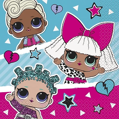 LOL Surprise Lunch Napkins, 16CT, 2 ply, Each measures 6.5" x 6.5" folded