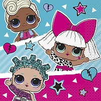 LOL Surprise Lunch Napkins, 16CT, 2 ply, Each measures 6.5" x 6.5" folded