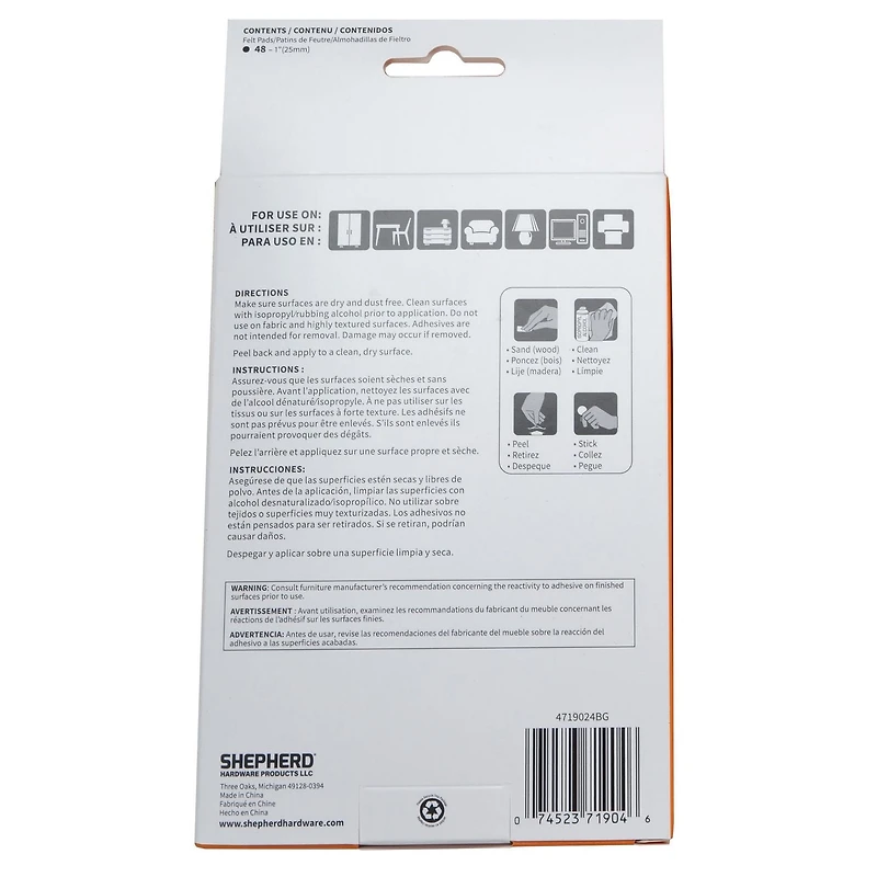 Super Sliders With Gorilla Glue 1" Round Felt Pads Beige 48pc, 1" Round Felt Pads