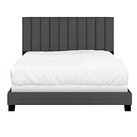 Grand lit moderne de 60 po revêtu de tissu, charbon