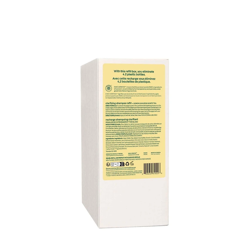 ATTITUDE super leaves Shampoing Clarifiant, Recharge, Feuilles de Citronnier et Thé Blanc, 2L