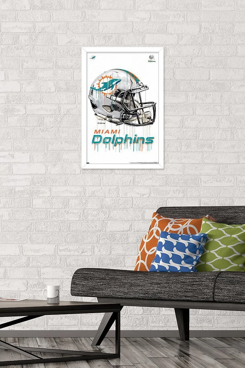 NFL Miami Dolphins - Drip Helmet 20 Wall Poster with Magnetic Frame, 22.375" x 34"