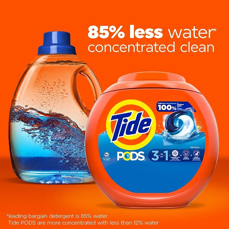 Détergent à lessive Tide PODS, détachant, éliminateur d’odeurs et protège-couleur 3 en de savon à lessive concentré, parfum Original