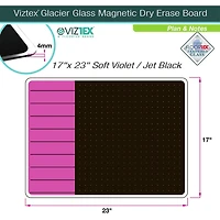 Viztex® Glacier Violet & Black Plan & Grid Glass Dry Erase Board - 17" x 23"