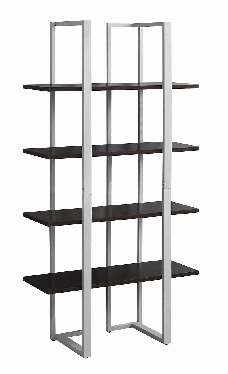 Monarch Specialties Bookshelf, Bookcase, Etagere, 4 Tier, 60"h, Office, Bedroom, Metal, Laminate, Brown, Grey, Contemporary, Modern