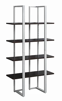 Monarch Specialties Bookshelf, Bookcase, Etagere, 4 Tier, 60"h, Office, Bedroom, Metal, Laminate, Brown, Grey, Contemporary, Modern