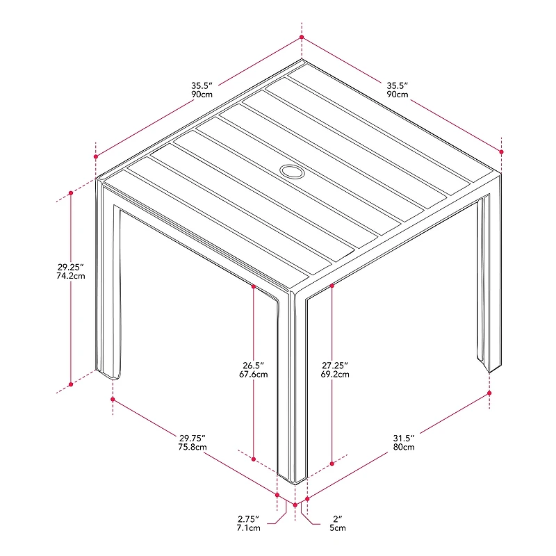 Ensemble de salle à manger de patio CorLiving Gallant 3 pièces en aluminium argenté et polybois taupe avec table carrée