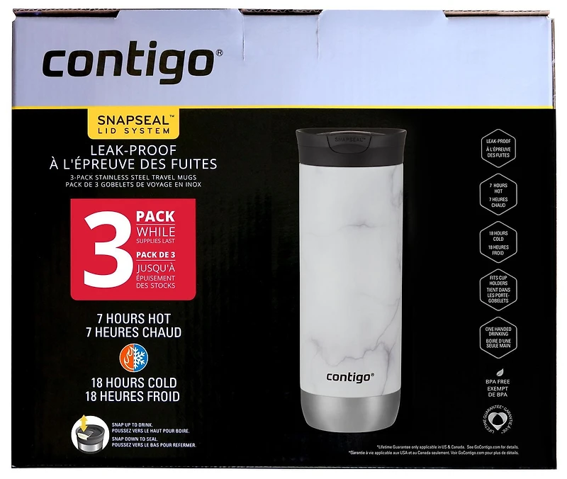 Contigo 20oz Huron SnapSeal Travel Mug - 3 Pack, 20oz/590ml, BPA Free