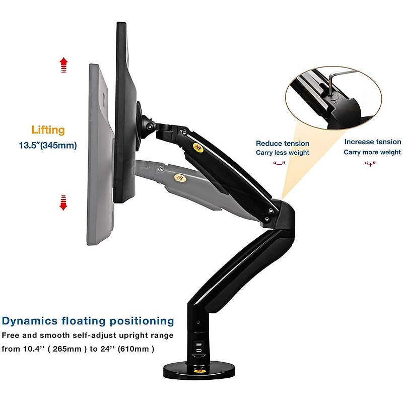 Support de bureau pour moniteur 22 à 35 po avec port USB de North Bayou - F100A