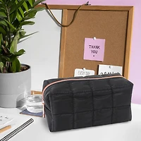 Pen + Gear Padded Squares Pencil Pouch in Smooth Black Polyester with Rose Gold Metallic Zip