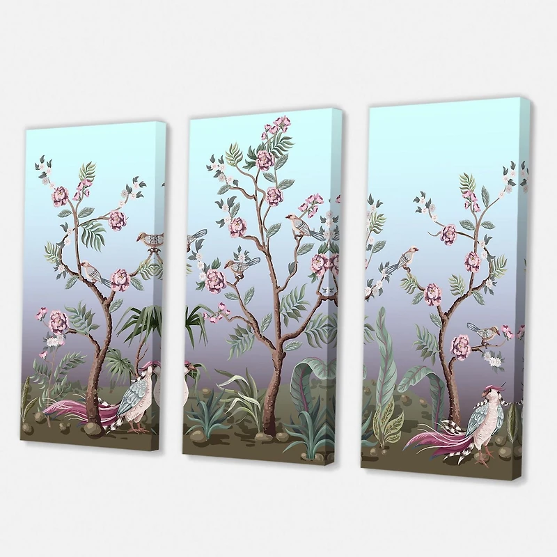Designart Chinoiserie With Birds and Peonies II Canvas Wall Art