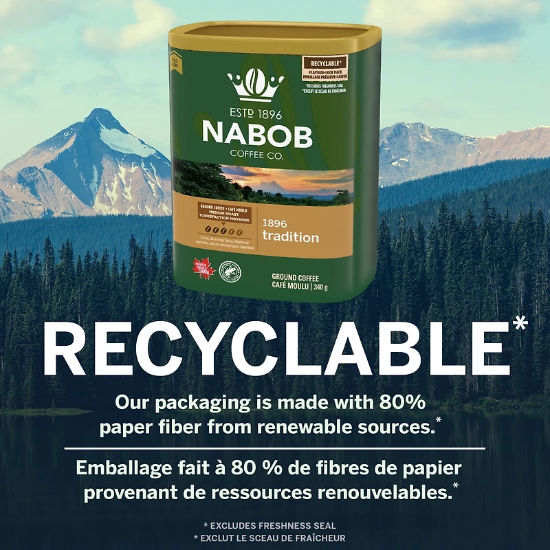 Café moulu à torréfaction moyenne Nabob 1896 Tradition, boîte de 340 g 340 g