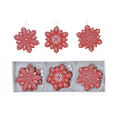 Lot De 12 Décorations Flocons De Neige En Bois Rouges Et Blancs (Assortiment) - Lot De 2