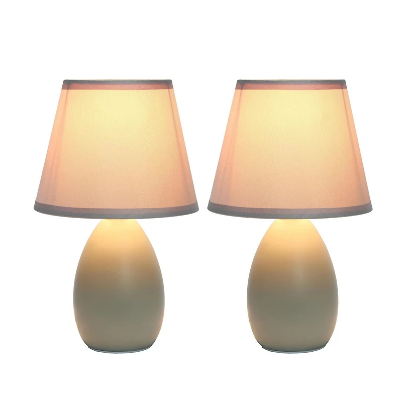Simple Designs Mini Egg Oval Ceramic Table Lamp 2 Pack Set