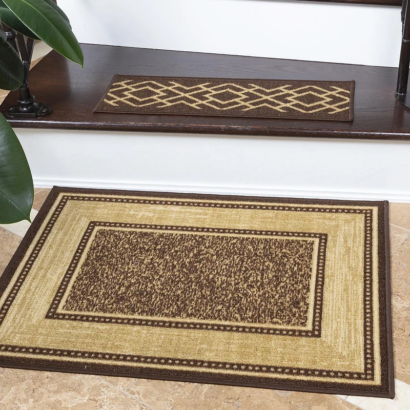 Ottomanson Ottohome Collection Non-Slip Rubberback Bordered Design Indoor Area Runner Rug/Entryway Mat