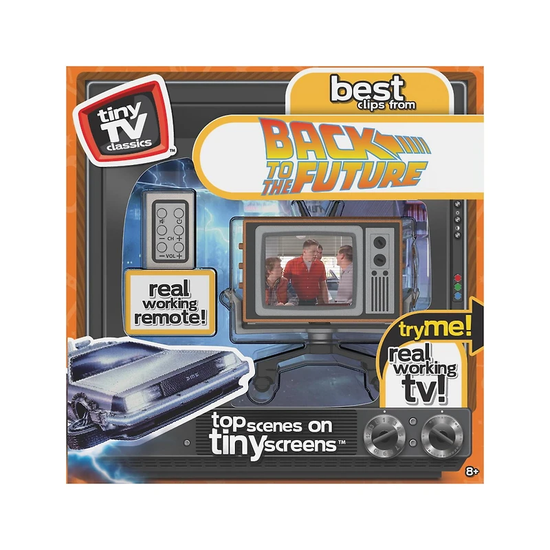 NEW - Tiny TV Classics - Édition Retour vers le futur - Dernière collection de Basic Fun - Regardez les meilleures scènes de films originales de Retour vers le futur sur un véritable téléviseur Tiny (