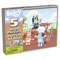 Bluey, Coffret de 5 puzzles en bois pour les familles et les enfants à partir de 3 ans