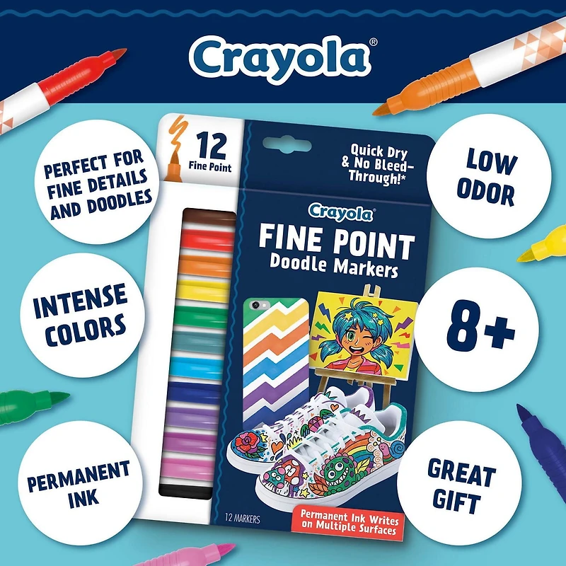 Fine Point Doodle Markers Crayola, boîte de 12