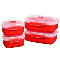 Sistema Heat and Eat Lot pour micro-ondes, 4 récipients rectangulaires pour aliments avec couvercle (2x 1,25 l + 2x 525 ml), Clips de fermeture et valves d'évacuation de la vapeur, sans BPA