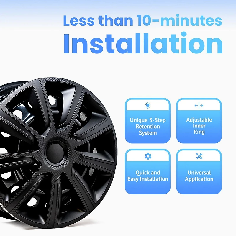 15" Ivo Carbon  Wheel Covers, Black, set of 4