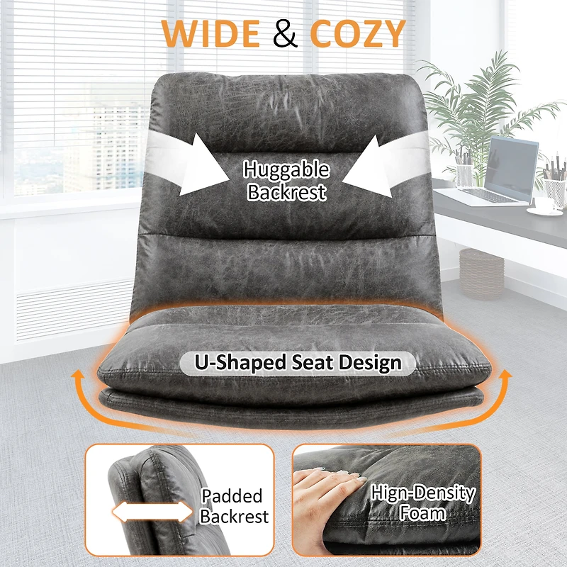 Homy Casa Set of 2 Armless Upholstered Office Side Chairs with Faux Leather for Home Workspace, Grey