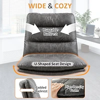 Homy Casa Set of 2 Armless Upholstered Office Side Chairs with Faux Leather for Home Workspace, Grey
