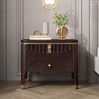 Noble House Modern Nightstand with 2 Drawers, Wave Design Bedside Table with Metal Handles,Dark Brown