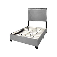 Grand lit plateforme Aerys avec lumières DEL, velours gris