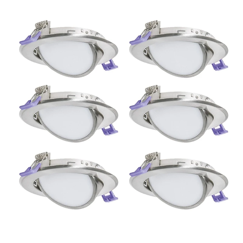 Nadair, lumières ultra minces encastrées Pivotant DEL de 4 po, ensemble de 6, Pour plafonds isolés et non isolés, Intensité réglable, 9W = 50W, 550 lumens, 4000 K (blanc Froid), grande boîte de joncti
