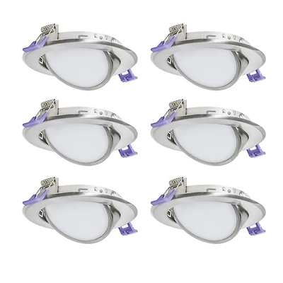 Nadair, lumières ultra minces encastrées Pivotant DEL de 4 po, ensemble de 6, Pour plafonds isolés et non isolés, Intensité réglable, 9W = 50W, 550 lumens, 4000 K (blanc Froid), grande boîte de joncti