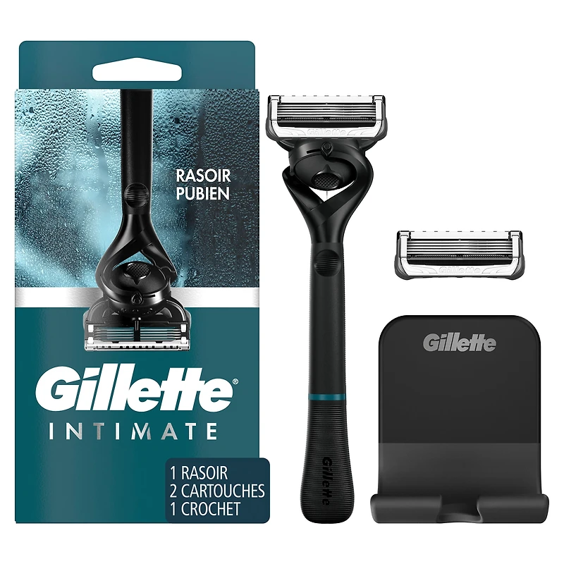 Rasoir pour poils pubiens pour hommes Gillette Intimate, rasoir pour poils pubiens et rasage corporel pour homme, doux et facile à utiliser, conçu pour les poils pubiens, 1manche de rasoir, 2cartouche 1CT