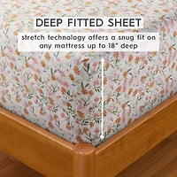 Parure de lit 4 pièces en satin de coton chaud 300 fils Better Homes & Gardens, motif fleurs timides, très grand lit Ensemble de draps en satin de coton 300 fils