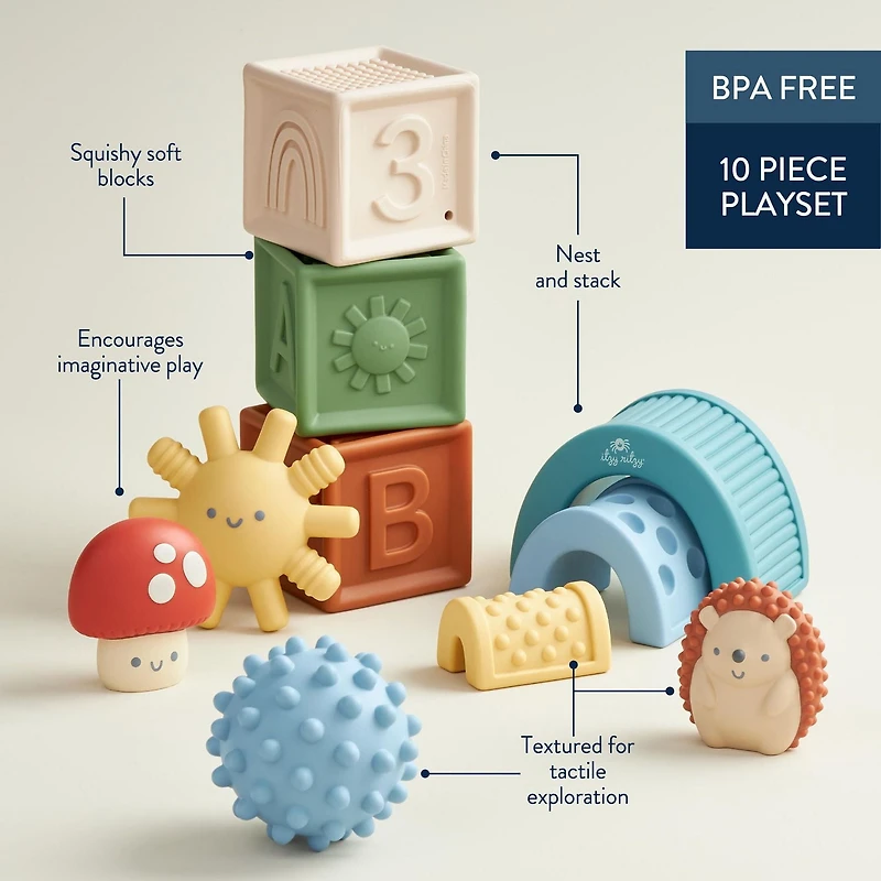 Itzy Ritzy Itzy Blocks Set of 10, Sensory Roto Blocks 10