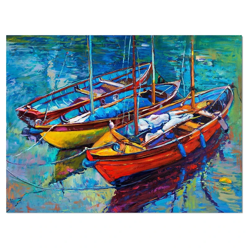 Designart Three Fishing Boat Oil Painting Canvas Wall Art