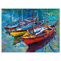 Designart Three Fishing Boat Oil Painting Canvas Wall Art
