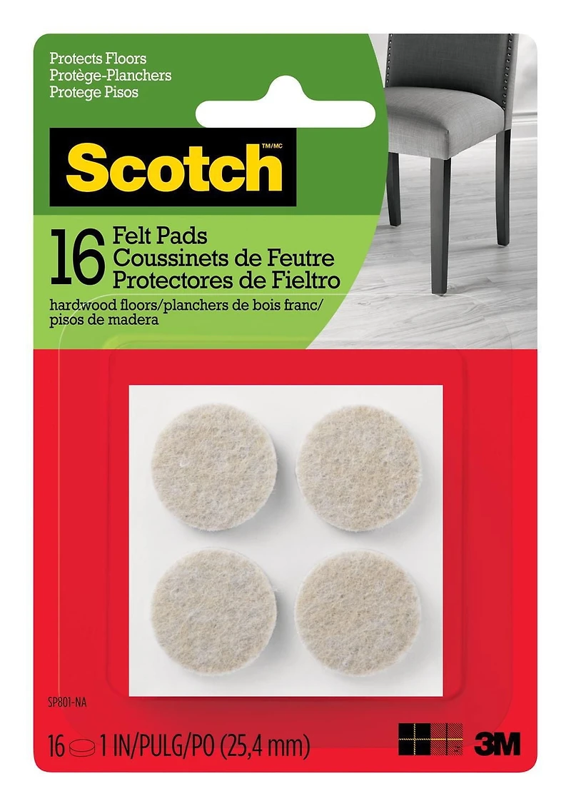 Scotch® Round Felt Pads, SP801-NA, beige, 1 in (2.54 cm), 16 per pack
