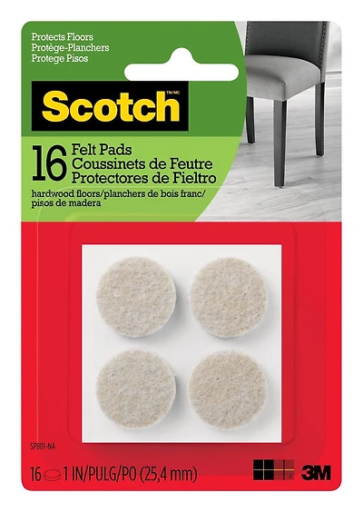 Scotch® Round Felt Pads, SP801-NA, beige, 1 in (2.54 cm), 16 per pack