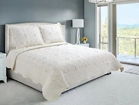 Couvre-lit Marina Decoration brodée, ensemble de literie ultra doux et uni, avec taie d'oreiller matelassée, motif géométrique crème