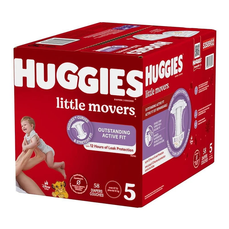 Huggies Little Movers Baby Diapers, Giga pack, Size 5 (27+ lbs), 58 Count
