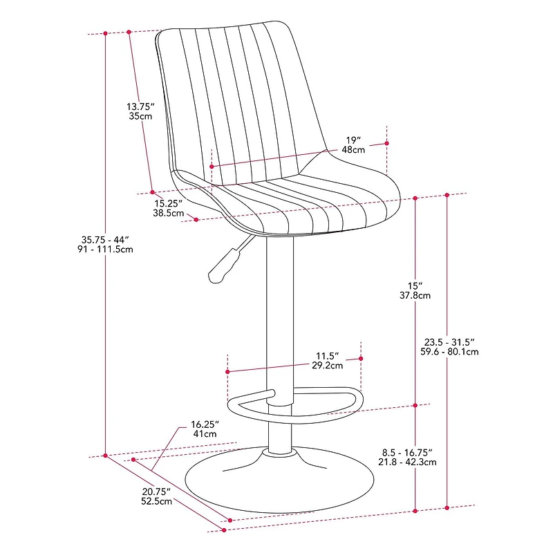 CorLiving Arwen Lot de 2 tabourets de bar d'intérieur en similicuir, rembourrés et réglables en hauteur, base dorée