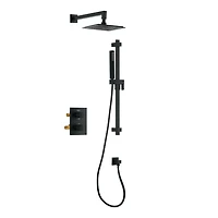 Square 3-functions thermostatic valve. handheld handshower and shower head, or simultaneously, matte black finish