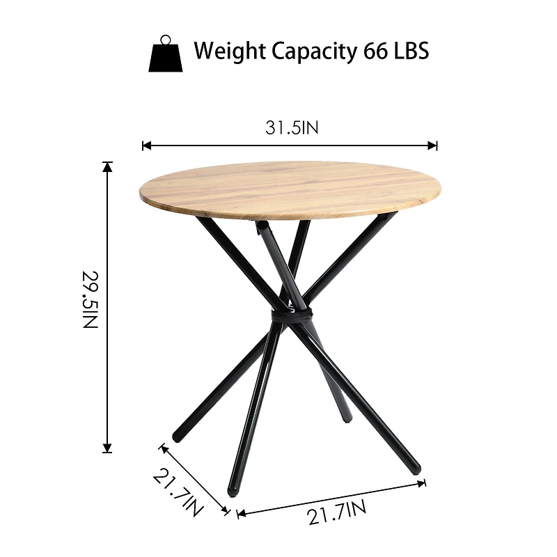 Table à manger 2 personnes Homy Casa, plateau rond de 80 cm avec pieds en métal industriel, table de petit-déjeuner, brun foncé