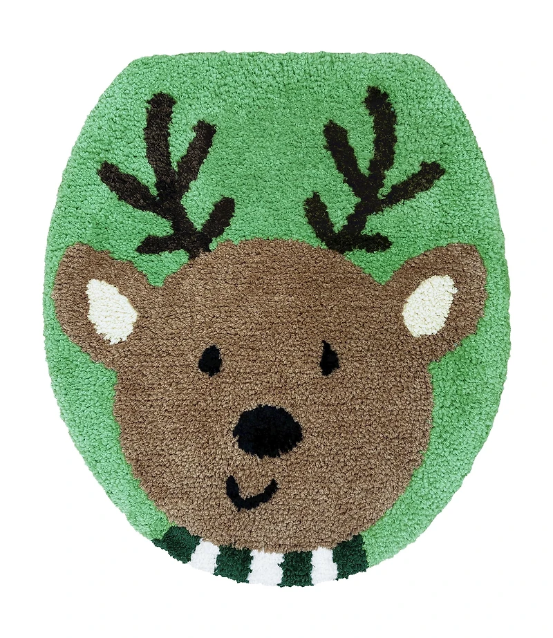 Holiday Time - Reindeer 2-Piece Polyester Holiday Bath Rug Set w/ Contour Rug & Toilet Cover