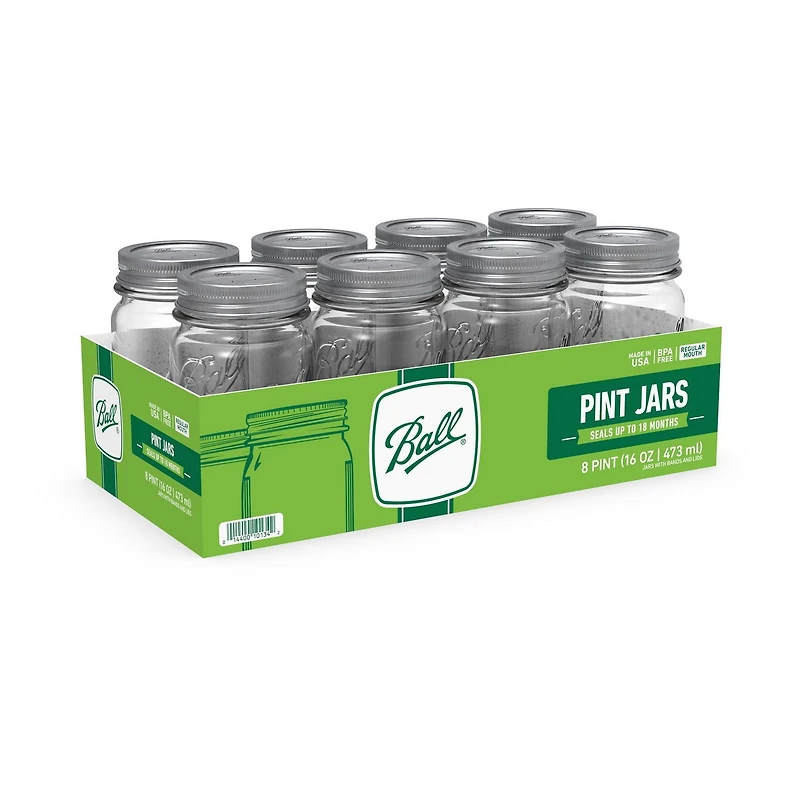 Ball Mason Jars with Lids & Bands, Regular Mouth, 473 mL (16 oz), 8 Pack