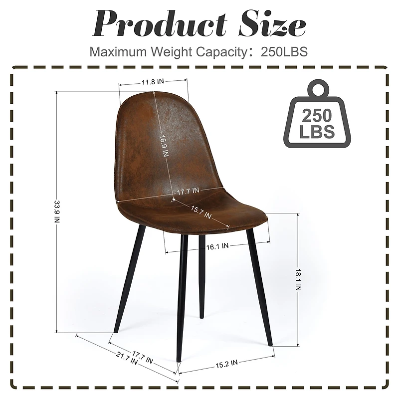 Homy Casa Set of 4 Upholstered Accent Chairs with Metal Frame for Living Room Lounge Use, Brown Faux Suede