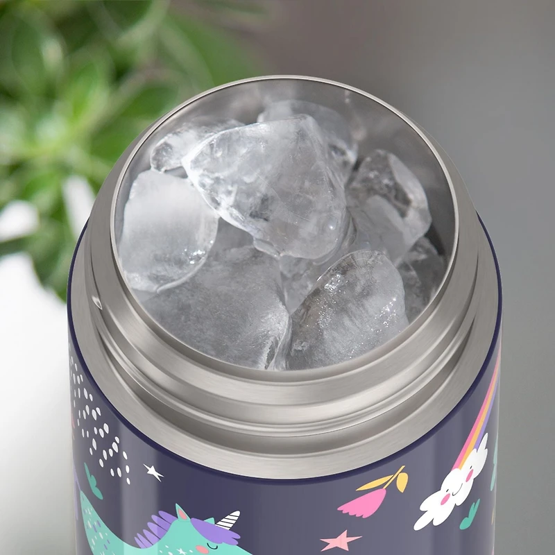 Thermos Kids Bouteille d'eau isotherme sous vide avec paille rabattable, 355 ml, licorne