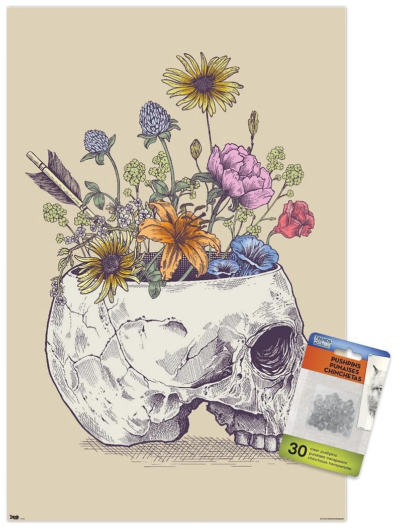 Rachel Caldwell - Flower Skull Wall Poster, 14.725" x 22.375" Framed